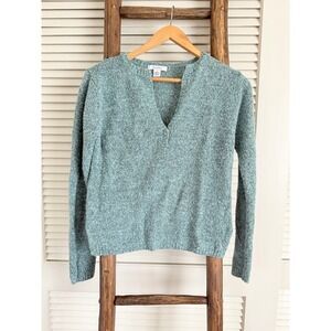 Dressbarn Blue Knit Sweater Button V Neck Long Sleeve Casual Comfy Top